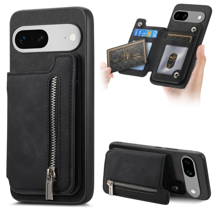For Google Pixel 7a Retro MagSafe Zipper Wallet Card Bag Back Phone Case(Black) - Google Cases by PMC TechLife | Online Shopping South Africa | PMC TechLife | Buy Now Pay Later Mobicred
