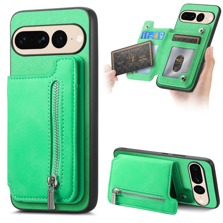 For Google Pixel 7 Pro Retro MagSafe Zipper Wallet Card Bag Back Phone Case(Green) - Google Cases by PMC TechLife | Online Shopping South Africa | PMC TechLife | Buy Now Pay Later Mobicred