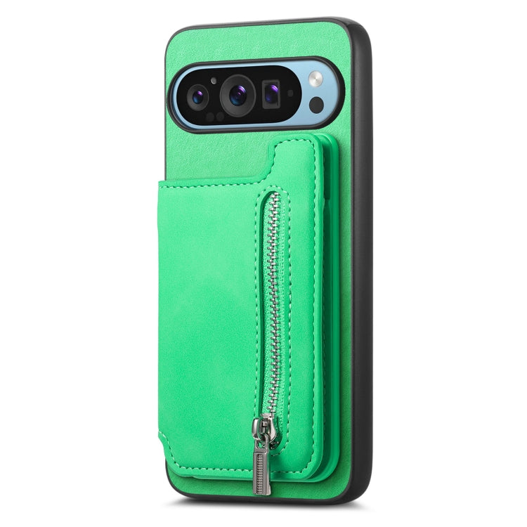 For Google Pixel 7 Pro Retro MagSafe Zipper Wallet Card Bag Back Phone Case(Green) - Google Cases by PMC TechLife | Online Shopping South Africa | PMC TechLife | Buy Now Pay Later Mobicred