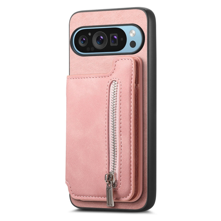For Google Pixel 7 Retro MagSafe Zipper Wallet Card Bag Back Phone Case(Pink) - Google Cases by PMC TechLife | Online Shopping South Africa | PMC TechLife | Buy Now Pay Later Mobicred