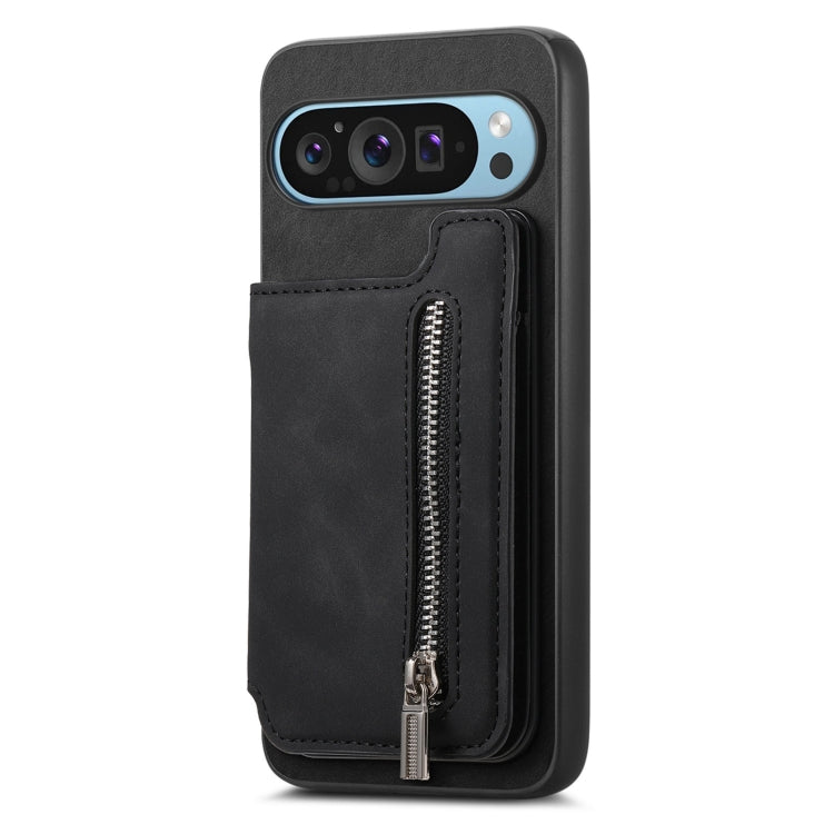 For Google Pixel 7 Retro MagSafe Zipper Wallet Card Bag Back Phone Case(Black) - Google Cases by PMC TechLife | Online Shopping South Africa | PMC TechLife | Buy Now Pay Later Mobicred