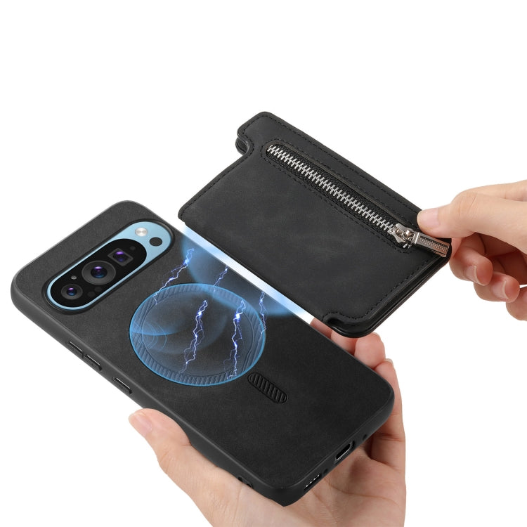 For Google Pixel 7 Retro MagSafe Zipper Wallet Card Bag Back Phone Case(Black) - Google Cases by PMC TechLife | Online Shopping South Africa | PMC TechLife | Buy Now Pay Later Mobicred