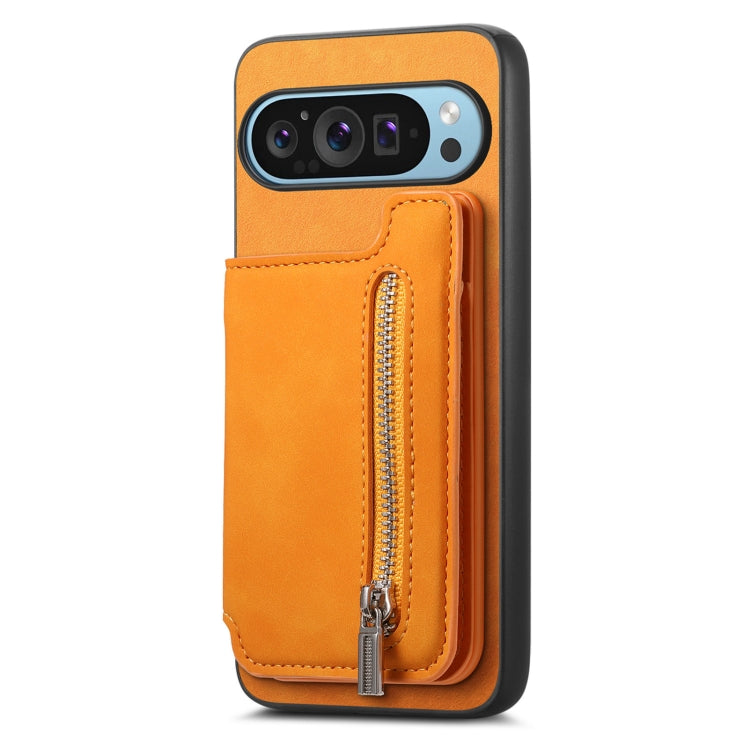 For Google Pixel 9 / 9 Pro Retro MagSafe Zipper Wallet Card Bag Back Phone Case(Yellow) - Google Cases by PMC TechLife | Online Shopping South Africa | PMC TechLife | Buy Now Pay Later Mobicred
