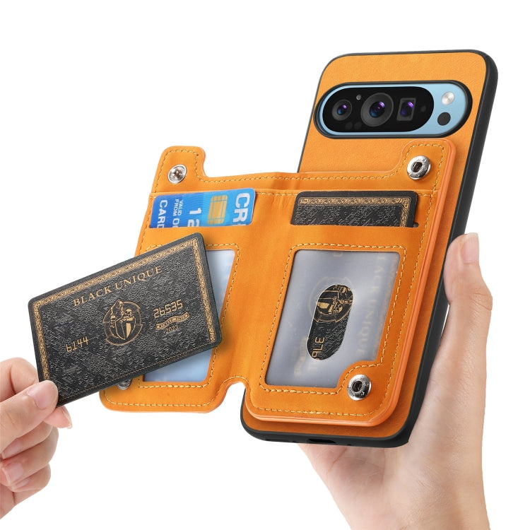 For Google Pixel 9 / 9 Pro Retro MagSafe Zipper Wallet Card Bag Back Phone Case(Yellow) - Google Cases by PMC TechLife | Online Shopping South Africa | PMC TechLife | Buy Now Pay Later Mobicred