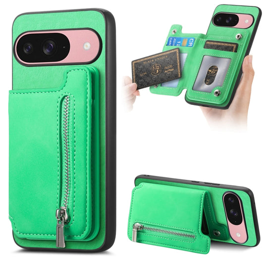 For Google Pixel 9 / 9 Pro Retro MagSafe Zipper Wallet Card Bag Back Phone Case(Green) - Google Cases by PMC Jewellery | Online Shopping South Africa | PMC Jewellery | Buy Now Pay Later Mobicred