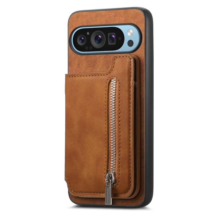 For Google Pixel 9 / 9 Pro Retro MagSafe Zipper Wallet Card Bag Back Phone Case(Brown) - Google Cases by PMC TechLife | Online Shopping South Africa | PMC TechLife | Buy Now Pay Later Mobicred