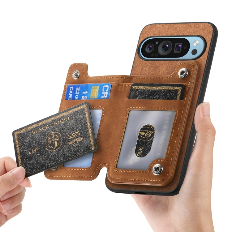 For Google Pixel 9 / 9 Pro Retro MagSafe Zipper Wallet Card Bag Back Phone Case(Brown) - Google Cases by PMC TechLife | Online Shopping South Africa | PMC TechLife | Buy Now Pay Later Mobicred