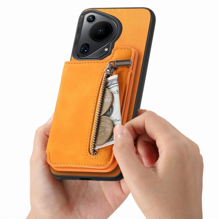 For Huawei nova 12 / 13 Retro MagSafe Zipper Wallet Card Bag Back Phone Case(Yellow) - Huawei Cases by PMC TechLife | Online Shopping South Africa | PMC TechLife | Buy Now Pay Later Mobicred