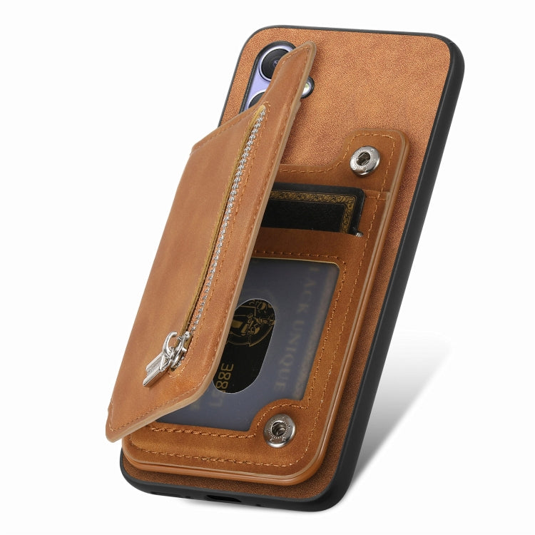 For Huawei nova 12 / 13 Retro MagSafe Zipper Wallet Card Bag Back Phone Case(Brown) - Huawei Cases by PMC TechLife | Online Shopping South Africa | PMC TechLife | Buy Now Pay Later Mobicred