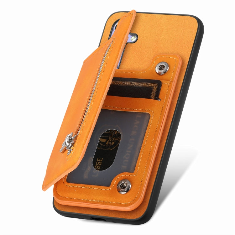 For Honor X8b Retro MagSafe Zipper Wallet Card Bag Back Phone Case(Yellow) - Honor Cases by PMC TechLife | Online Shopping South Africa | PMC TechLife | Buy Now Pay Later Mobicred
