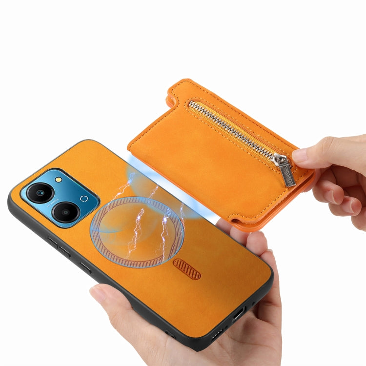 For Honor 100 Retro MagSafe Zipper Wallet Card Bag Back Phone Case(Yellow) - free shipping - PMC TechLife - Order now!