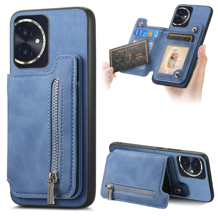 For Honor 100 Retro MagSafe Zipper Wallet Card Bag Back Phone Case(Blue) - Honor Cases by PMC TechLife | Online Shopping South Africa | PMC TechLife | Buy Now Pay Later Mobicred