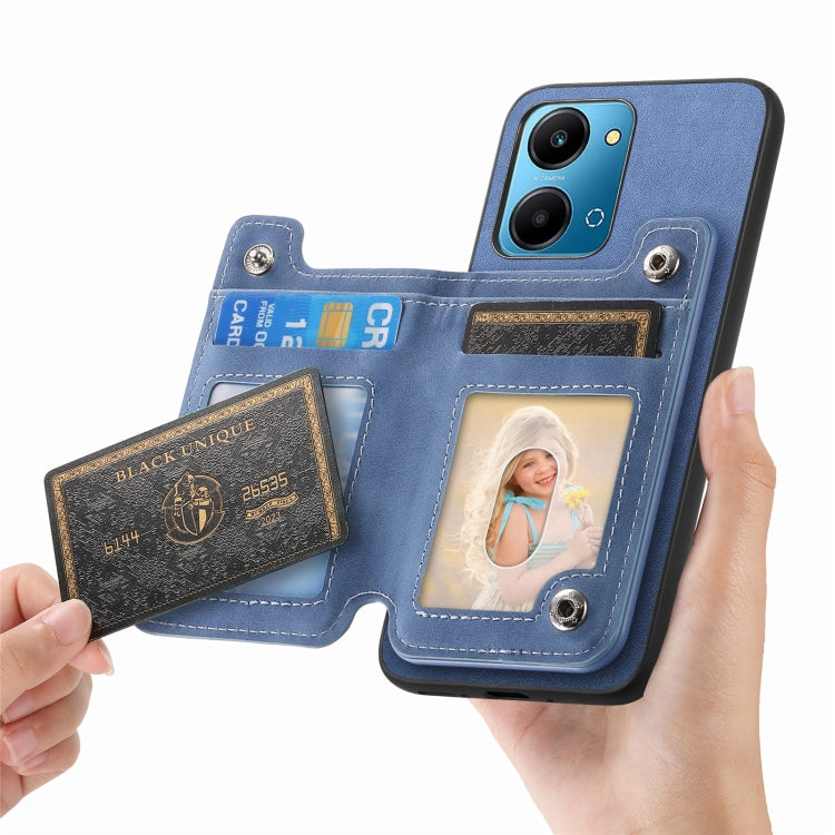 For Honor 100 Retro MagSafe Zipper Wallet Card Bag Back Phone Case(Blue) - Honor Cases by PMC TechLife | Online Shopping South Africa | PMC TechLife | Buy Now Pay Later Mobicred