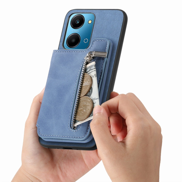 For Honor 100 Retro MagSafe Zipper Wallet Card Bag Back Phone Case(Blue) - Honor Cases by PMC TechLife | Online Shopping South Africa | PMC TechLife | Buy Now Pay Later Mobicred