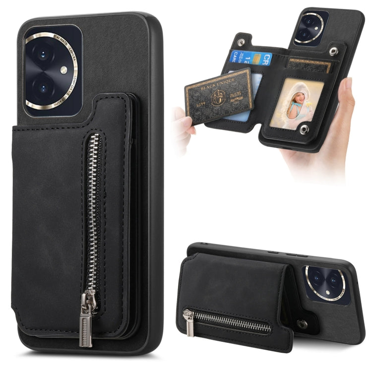 For Honor 100 Retro MagSafe Zipper Wallet Card Bag Back Phone Case(Black) - Honor Cases by PMC TechLife | Online Shopping South Africa | PMC TechLife | Buy Now Pay Later Mobicred