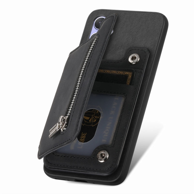 For Honor 100 Retro MagSafe Zipper Wallet Card Bag Back Phone Case(Black) - Honor Cases by PMC TechLife | Online Shopping South Africa | PMC TechLife | Buy Now Pay Later Mobicred