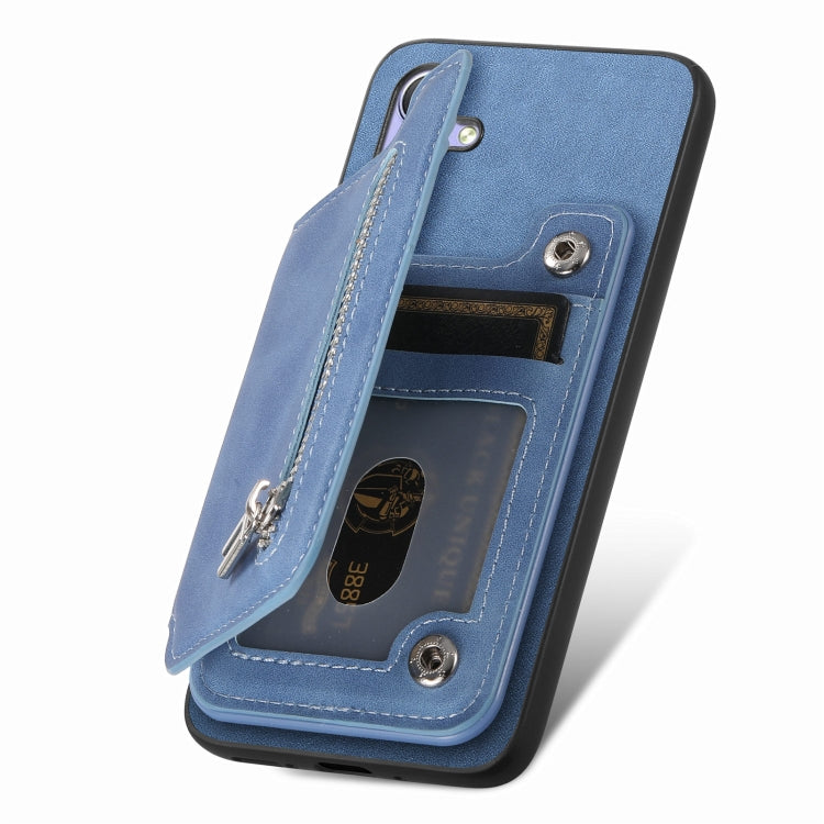 For Honor 90 Pro 5G Retro MagSafe Zipper Wallet Card Bag Back Phone Case(Blue) - Honor Cases by PMC TechLife | Online Shopping South Africa | PMC TechLife | Buy Now Pay Later Mobicred