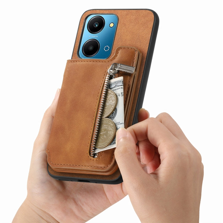 For Honor 90 Retro MagSafe Zipper Wallet Card Bag Back Phone Case(Brown) - Honor Cases by PMC TechLife | Online Shopping South Africa | PMC TechLife | Buy Now Pay Later Mobicred
