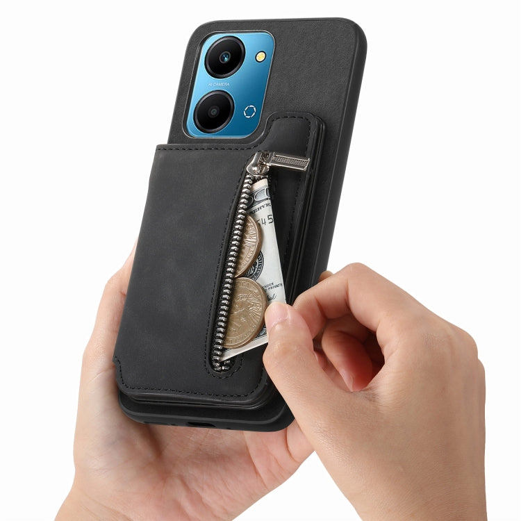 For Honor 90 Retro MagSafe Zipper Wallet Card Bag Back Phone Case(Black) - Honor Cases by PMC TechLife | Online Shopping South Africa | PMC TechLife | Buy Now Pay Later Mobicred