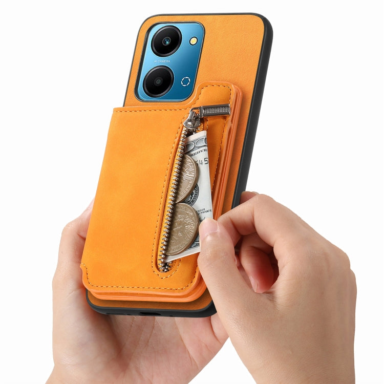 For Honor X50i Retro MagSafe Zipper Wallet Card Bag Back Phone Case(Yellow) - Honor Cases by PMC TechLife | Online Shopping South Africa | PMC TechLife | Buy Now Pay Later Mobicred