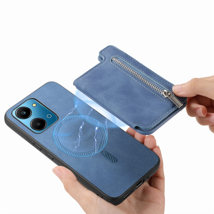 For Honor X50i Retro MagSafe Zipper Wallet Card Bag Back Phone Case(Blue) - free shipping - PMC TechLife - Order now!