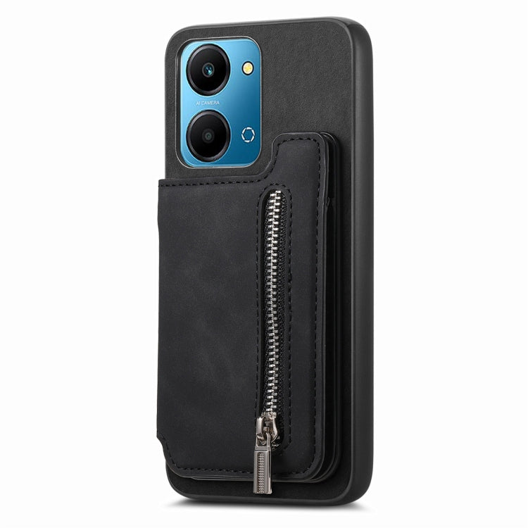 For Honor X50i Retro MagSafe Zipper Wallet Card Bag Back Phone Case(Black) - Honor Cases by PMC TechLife | Online Shopping South Africa | PMC TechLife | Buy Now Pay Later Mobicred