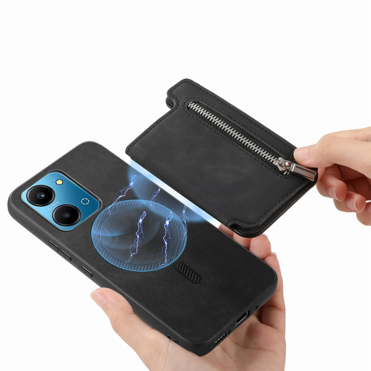 For Honor X50i Retro MagSafe Zipper Wallet Card Bag Back Phone Case(Black) - Honor Cases by PMC TechLife | Online Shopping South Africa | PMC TechLife | Buy Now Pay Later Mobicred