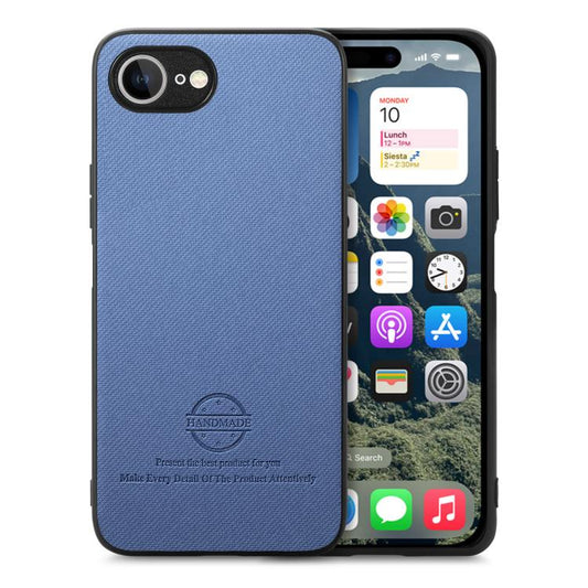 For iPhone 16e Twill Fabric Leather Skin Back Phone Case(Blue) - iPhone 16e Cases by PMC Jewellery | Online Shopping South Africa | PMC Jewellery | Buy Now Pay Later Mobicred