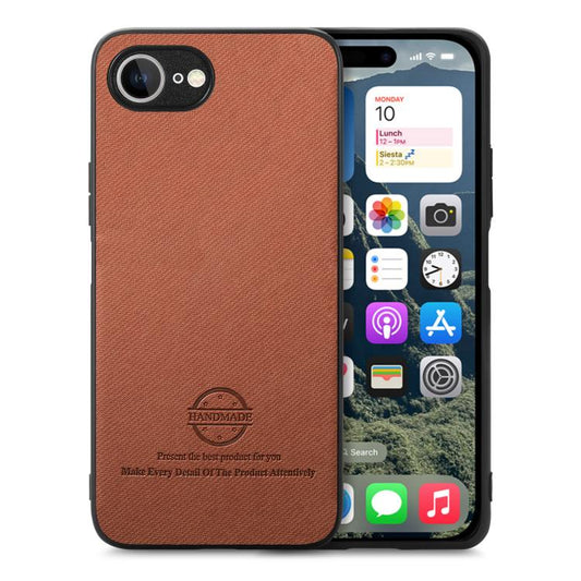 For iPhone 16e Twill Fabric Leather Skin Back Phone Case(Brown) - iPhone 16e Cases by PMC Jewellery | Online Shopping South Africa | PMC Jewellery | Buy Now Pay Later Mobicred