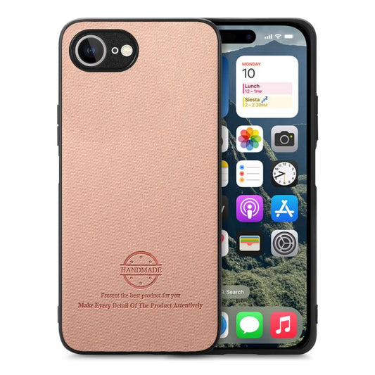 For iPhone 16e Twill Fabric Leather Skin Back Phone Case(Pink) - iPhone 16e Cases by PMC Jewellery | Online Shopping South Africa | PMC Jewellery | Buy Now Pay Later Mobicred