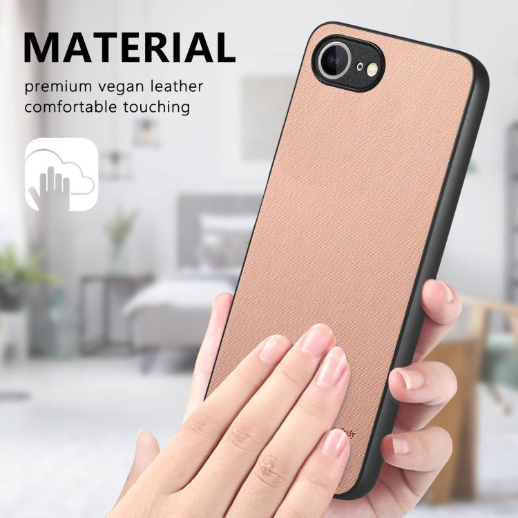 For iPhone 16e Twill Fabric Leather Skin Back Phone Case(Pink) - iPhone 16e Cases by PMC TechLife | Online Shopping South Africa | PMC TechLife | Buy Now Pay Later Mobicred