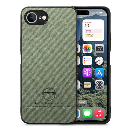 For iPhone 16e Twill Fabric Leather Skin Back Phone Case(Green) - iPhone 16e Cases by PMC Jewellery | Online Shopping South Africa | PMC Jewellery | Buy Now Pay Later Mobicred