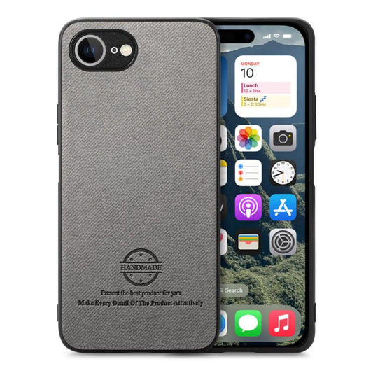 For iPhone 16e Twill Fabric Leather Skin Back Phone Case(Gray) - iPhone 16e Cases by PMC Jewellery | Online Shopping South Africa | PMC Jewellery | Buy Now Pay Later Mobicred