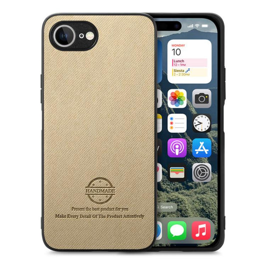 For iPhone 16e Twill Fabric Leather Skin Back Phone Case(Khaki) - iPhone 16e Cases by PMC Jewellery | Online Shopping South Africa | PMC Jewellery | Buy Now Pay Later Mobicred