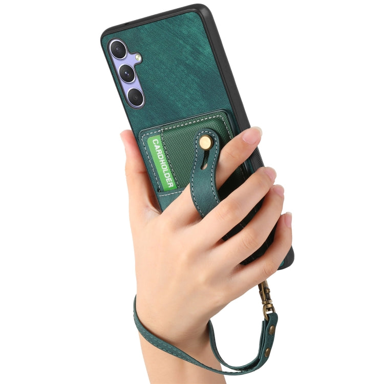 For Samsung Galaxy S25+ 5G Retro Cross Wristband Wallet Leather Back Phone Case(Green) - Galaxy S25+ 5G Cases by PMC Jewellery | Online Shopping South Africa | PMC Jewellery | Buy Now Pay Later Mobicred