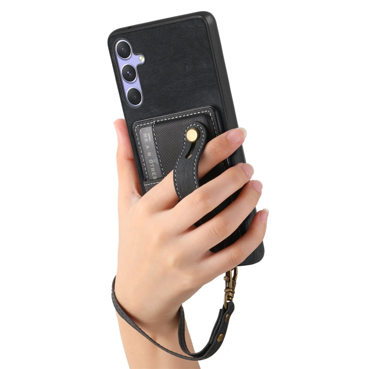 For Samsung Galaxy S25+ 5G Retro Cross Wristband Wallet Leather Back Phone Case(Black) - Galaxy S25+ 5G Cases by PMC Jewellery | Online Shopping South Africa | PMC Jewellery | Buy Now Pay Later Mobicred