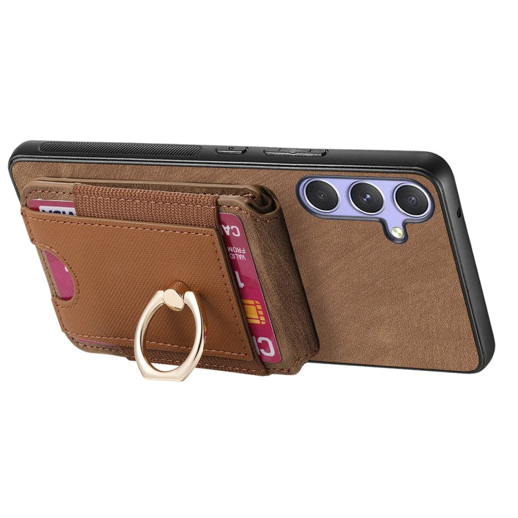 For Samsung Galaxy S25 5G Retro Splitable Magnetic Stand Card Bag Leather Phone Case(Brown) - Galaxy S25 5G Cases by PMC Jewellery | Online Shopping South Africa | PMC Jewellery | Buy Now Pay Later Mobicred