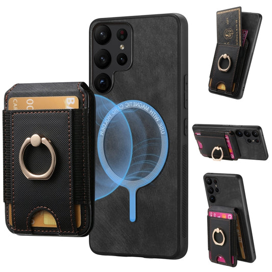 For Samsung Galaxy S25 Ultra 5G Retro Splitable Magnetic Stand Card Bag Leather Phone Case(Black) - Galaxy S25 Ultra 5G Cases by PMC Jewellery | Online Shopping South Africa | PMC Jewellery | Buy Now Pay Later Mobicred