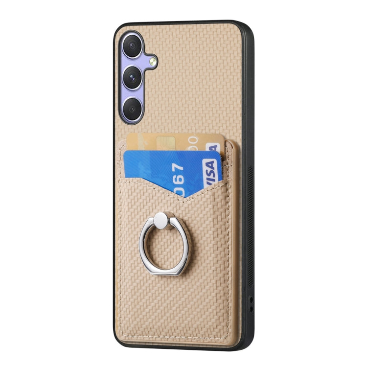 For Samsung Galaxy S25 5G Carbon Fiber Card Wallet Ring Phone Case(Khaki) - Galaxy S25 5G Cases by PMC Jewellery | Online Shopping South Africa | PMC Jewellery | Buy Now Pay Later Mobicred