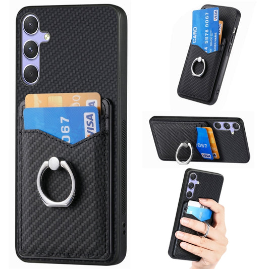 For Samsung Galaxy S25 Ultra 5G Carbon Fiber Card Wallet Ring Phone Case(Black) - Galaxy S25 Ultra 5G Cases by PMC Jewellery | Online Shopping South Africa | PMC Jewellery | Buy Now Pay Later Mobicred