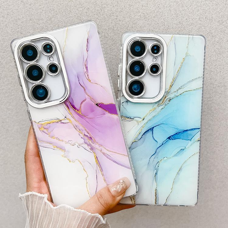 For Samsung Galaxy S25 5G Electroplated Marble Texture Phone Case(Gold White M1) - Galaxy S25 5G Cases by PMC Jewellery | Online Shopping South Africa | PMC Jewellery | Buy Now Pay Later Mobicred