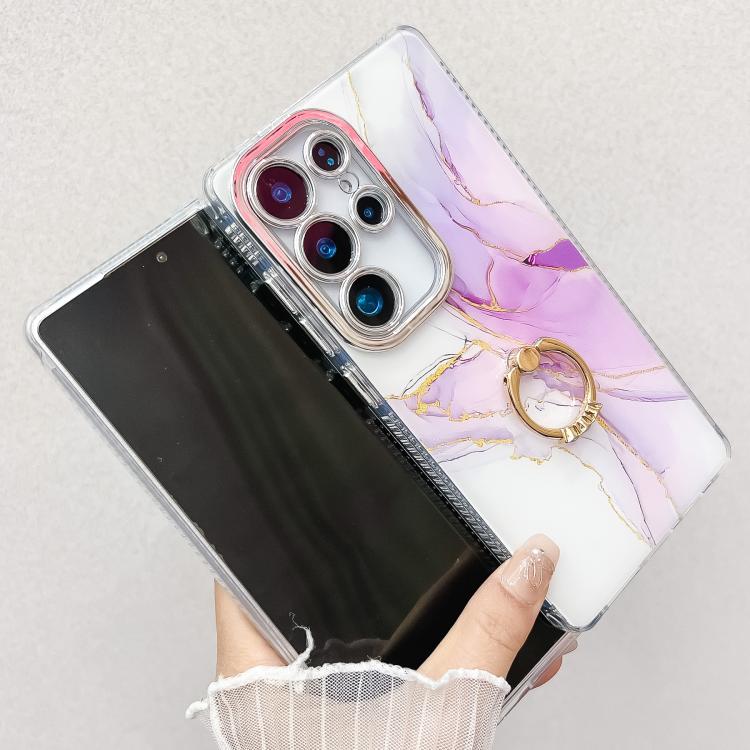 For Samsung Galaxy S25+ 5G Electroplated Marble Texture Ring Holder Phone Case(Red S7) - Galaxy S25+ 5G Cases by PMC Jewellery | Online Shopping South Africa | PMC Jewellery | Buy Now Pay Later Mobicred