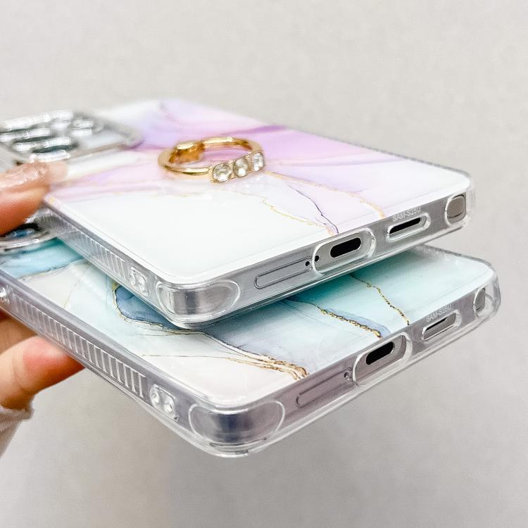 For Samsung Galaxy S25+ 5G Electroplated Marble Texture Ring Holder Phone Case(Blue Green S9) - Galaxy S25+ 5G Cases by PMC Jewellery | Online Shopping South Africa | PMC Jewellery | Buy Now Pay Later Mobicred