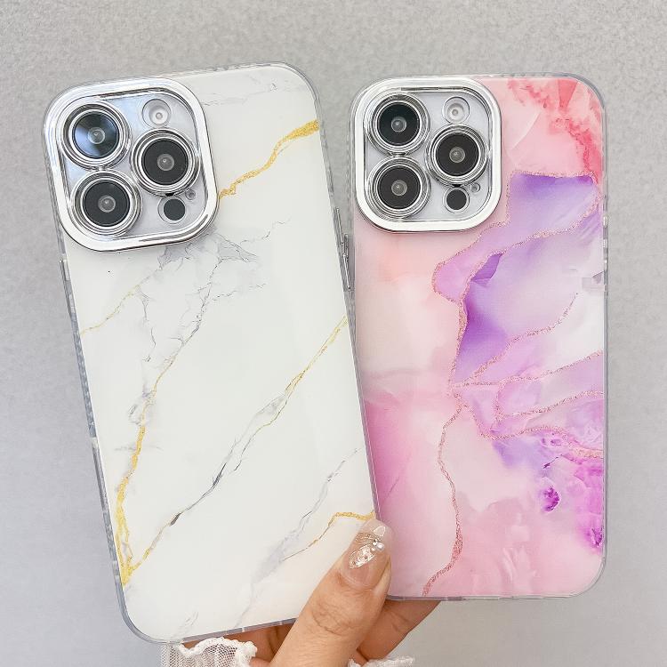 For iPhone 16e Electroplated Marble Texture Phone Case(Dark Blue M16) - iPhone 16e Cases by PMC TechLife | Online Shopping South Africa | PMC TechLife | Buy Now Pay Later Mobicred