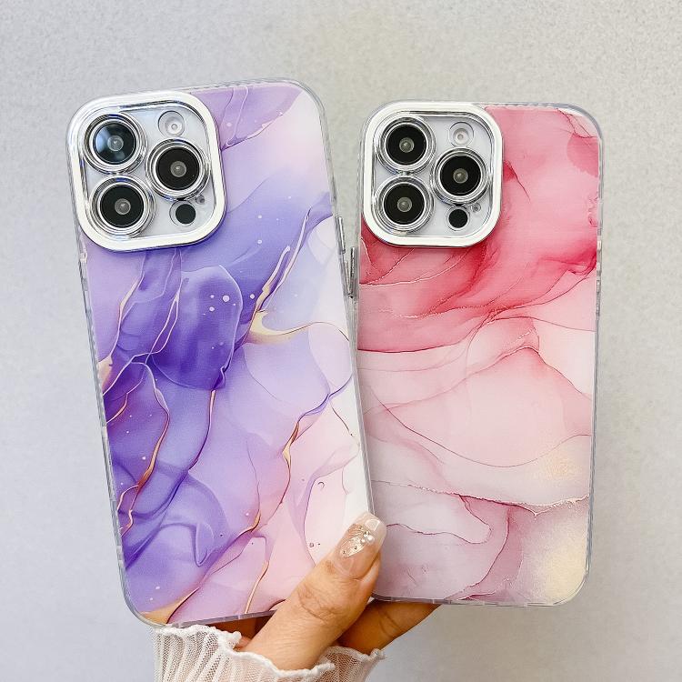 For iPhone 16e Electroplated Marble Texture Phone Case(Red M7) - iPhone 16e Cases by PMC TechLife | Online Shopping South Africa | PMC TechLife | Buy Now Pay Later Mobicred