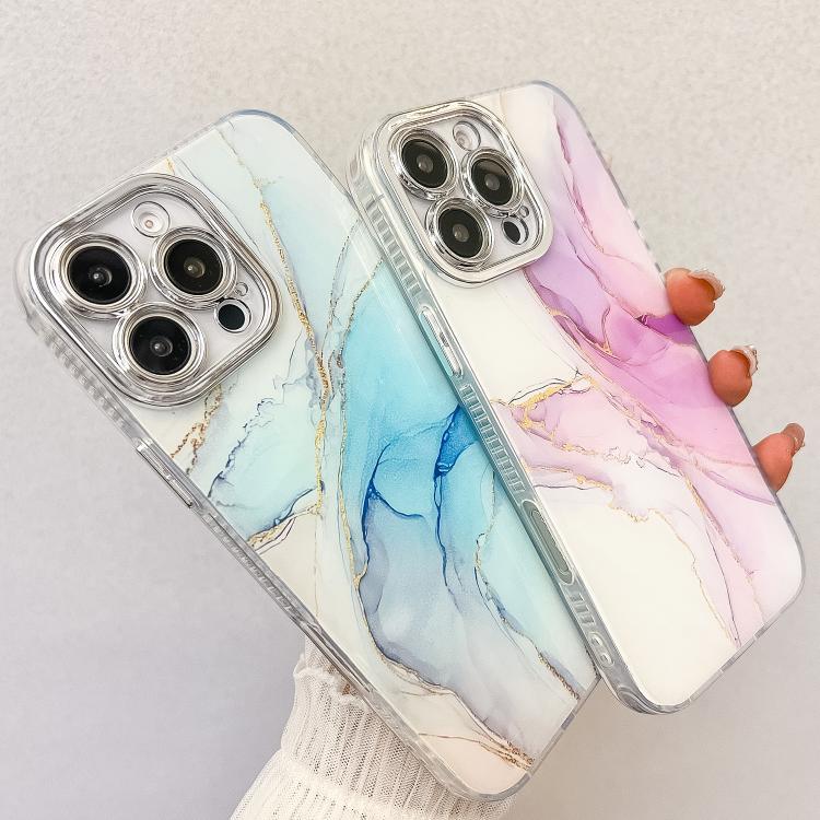 For iPhone 16e Electroplated Marble Texture Phone Case(Pink Purple M4) - iPhone 16e Cases by PMC TechLife | Online Shopping South Africa | PMC TechLife | Buy Now Pay Later Mobicred
