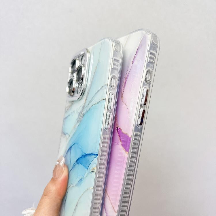 For iPhone 16e Electroplated Marble Texture Phone Case(Dark Blue M16) - iPhone 16e Cases by PMC TechLife | Online Shopping South Africa | PMC TechLife | Buy Now Pay Later Mobicred