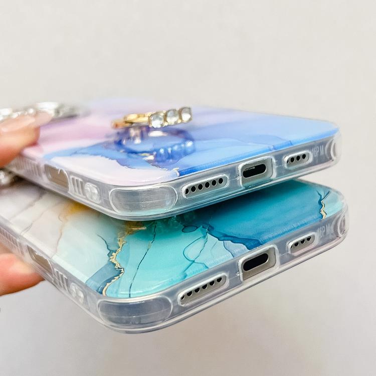 For iPhone 16e Electroplated Marble Texture Ring Holder Phone Case(Gold Pink Red S12) - iPhone 16e Cases by PMC TechLife | Online Shopping South Africa | PMC TechLife | Buy Now Pay Later Mobicred