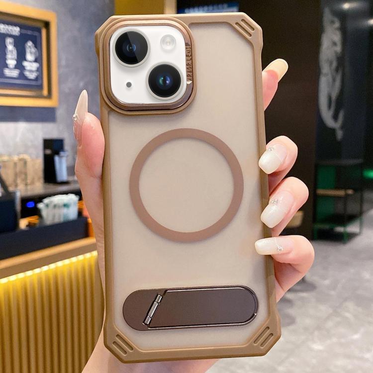For iPhone 13 Skin Feel Frameless MagSafe PC Phone Case with Fold Holder(Desert Gold) - iPhone 13 Cases by PMc TechLife | Online Shopping South Africa | PMc TechLife | Buy Now Pay Later Mobicred