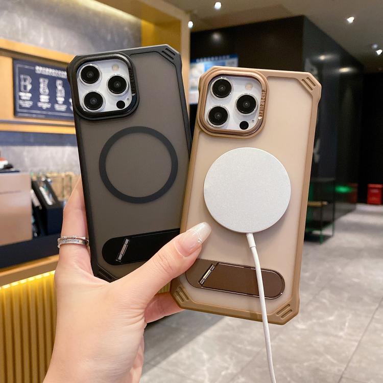 For iPhone 13 Pro Skin Feel Frameless MagSafe PC Phone Case with Fold Holder(Desert Gold) - iPhone 13 Pro Cases by PMc TechLife | Online Shopping South Africa | PMc TechLife | Buy Now Pay Later Mobicred